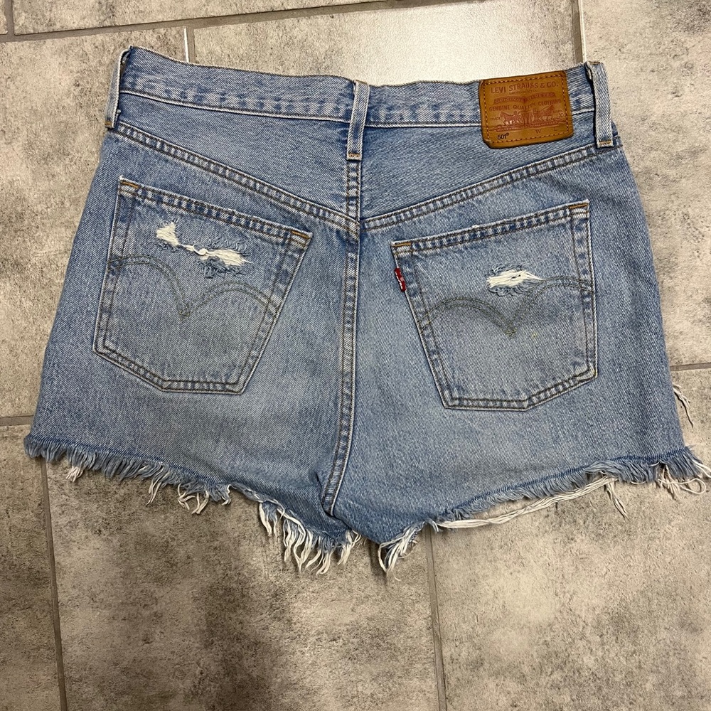 Levi 501 Distressed High Rise Shorts - Picture 2 of 5
